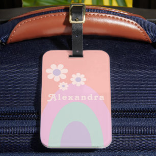 Étiquette À Bagage Retro Pastel Rainbow Floral Custom