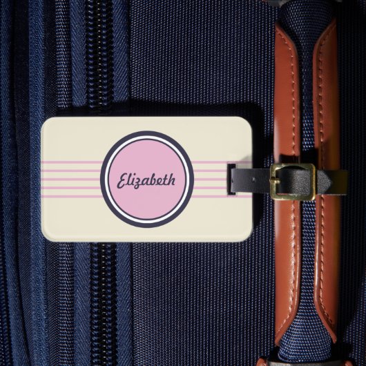 Étiquette À Bagage Retro Personnalisé rose, bleu et crème (Insitu Rectoal 4)
