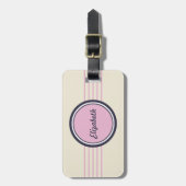 Étiquette À Bagage Retro Personnalisé rose, bleu et crème (Devant Vertical)