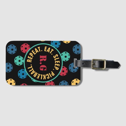 Étiquette À Bagage 😍 Retro Pickleballs / noir avec initiales (Devant Horizontal)