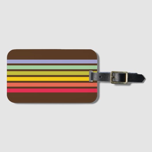 Étiquette À Bagage Retro Rainbow Stripe Brown (Devant Horizontal)