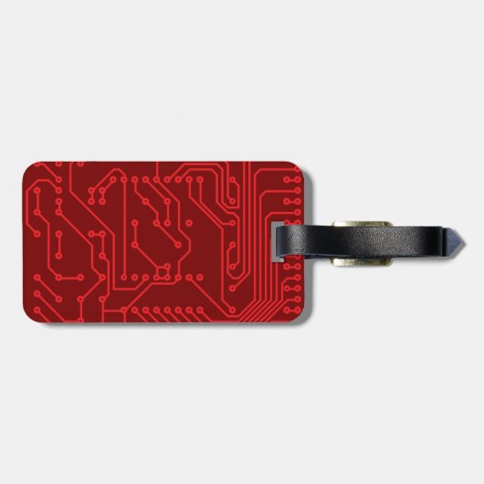 Étiquette À Bagage Retro Red Circuit Board Tech Pattern (Dos horizontal)