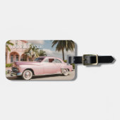 Étiquette À Bagage Rétro rose lune de miel juste marié (Devant horizontal)