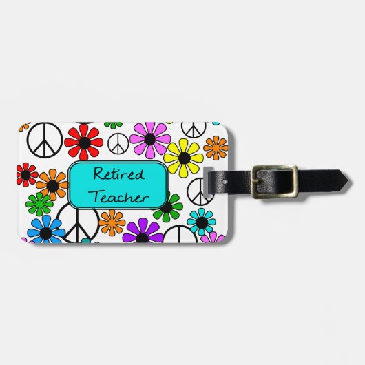 Étiquette À Bagage Rétros fleurs de professeur et signes de paix (Devant horizontal)
