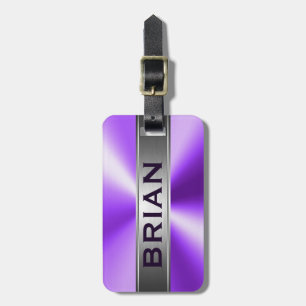 Étiquette À Bagage Revêtement en aluminium brossé métallisé violet et