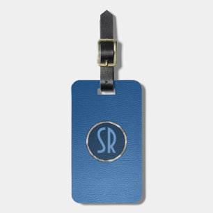 Étiquette À Bagage Revêtement en cuir bleu usé monogramme