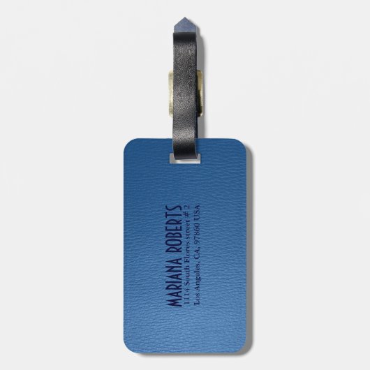 Étiquette À Bagage Revêtement en cuir bleu usé monogramme (Dos Vertical)