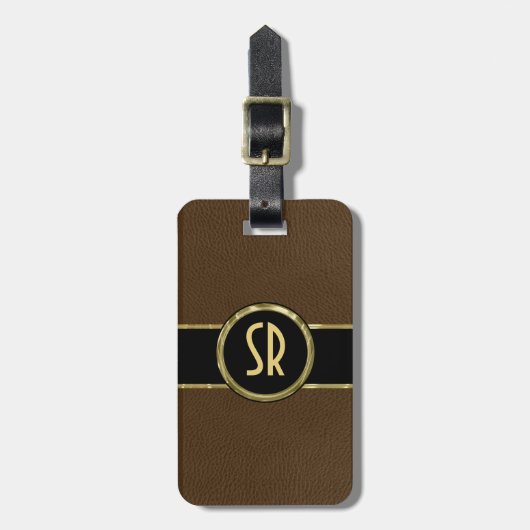 Étiquette À Bagage Revêtement en cuir Brown monogramme usé 2 (Devant Vertical)