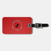 Étiquette À Bagage Revêtement en cuir rouge monogramme (Devant horizontal)