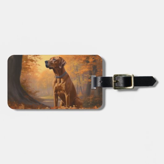 Étiquette À Bagage Rhodesian Ridgeback à l'automne Feuilles automne I (Devant horizontal)