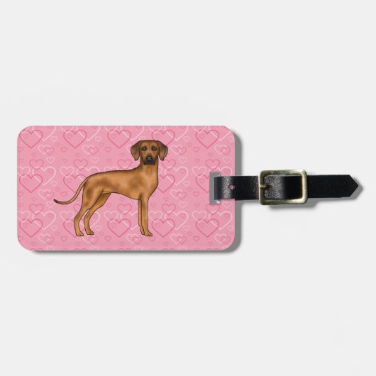 Étiquette À Bagage Rhodesian Ridgeback Chien Love Coeur Motif rose (Devant horizontal)