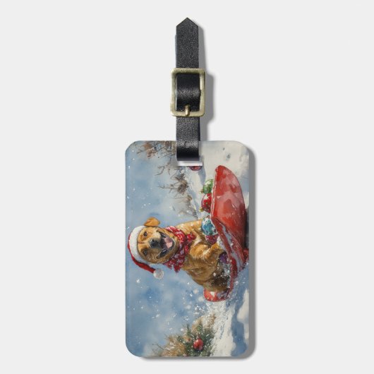 Étiquette À Bagage Rhodesian Ridgeback Dog dans Sledge Noël (Devant Vertical)