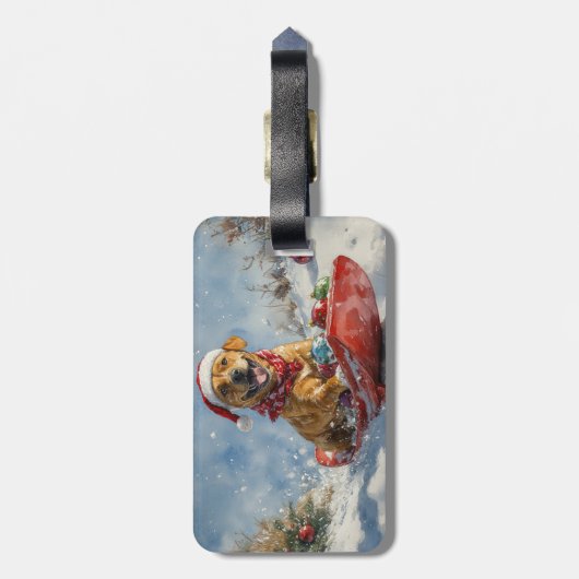 Étiquette À Bagage Rhodesian Ridgeback Dog dans Sledge Noël (Dos Vertical)