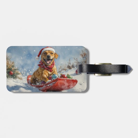Étiquette À Bagage Rhodesian Ridgeback Dog dans Sledge Noël (Dos horizontal)