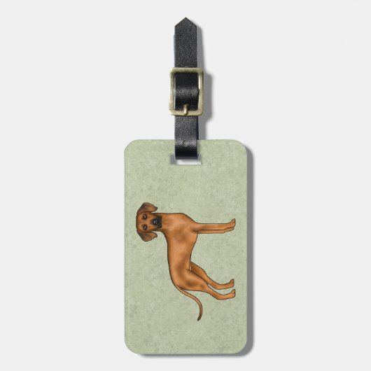 Étiquette À Bagage Rhodesian Ridgeback mignon Chien Lion Brown Vert (Devant Vertical)
