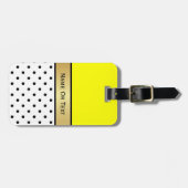 Étiquette À Bagage Ribbon jaune vif, Pois noirs blancs (Devant horizontal)
