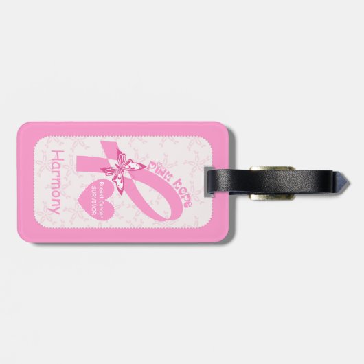 Étiquette À Bagage Ribbon rose Survivant du cancer du sein et frontiè (Dos horizontal)