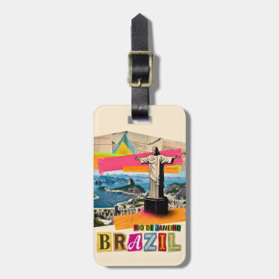 Étiquette À Bagage Rio de Janeiro Brésil Christ Rétro Collage Voyage