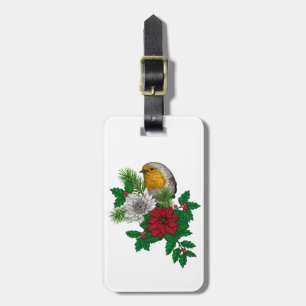Étiquette À Bagage Robin rouge sur décoration de Noël
