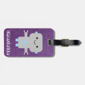 Étiquette À Bagage Robot de dessin mignon violet avec nom (Dos horizontal)