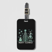 Étiquette À Bagage Robot IA avec arbre de Noël Tech - Joyeux Techmas (Devant Vertical)