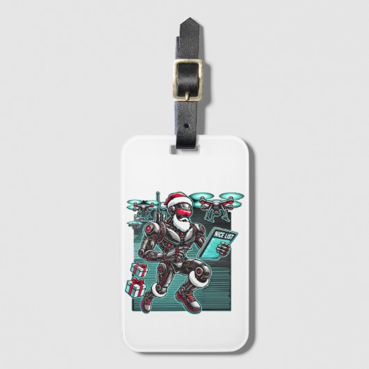 Étiquette À Bagage Robot Père Noël propulsé par IA avec drones et Noë (Devant Vertical)