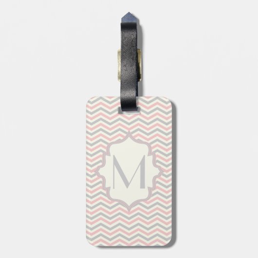 Étiquette À Bagage Rodern, grey, ivory chevron pattern custom (Dos Vertical)