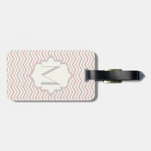 Étiquette À Bagage Rodern, grey, ivory chevron pattern custom (Dos horizontal)