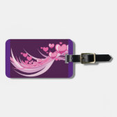 Étiquette À Bagage Romantique Abstrait Coeurs Rose Design Sur Violet (Devant horizontal)