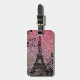 Étiquette À Bagage romantique automne rose damas Paris Tour Eiffel