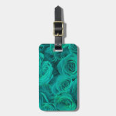 Étiquette À Bagage Romantique élégant turquoise - roses verts (Devant Vertical)