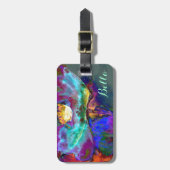 Étiquette À Bagage Romantique élégant violet turquoise peinture de fl (Devant Vertical)