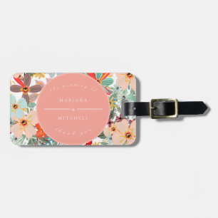 Étiquette À Bagage Romantique Floral doux rose vert pêche classique