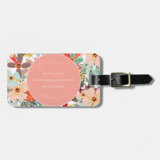 Étiquette À Bagage Romantique Floral doux rose vert pêche classique