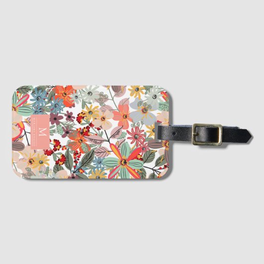 Étiquette À Bagage Romantique Floral doux rose vert pêche classique (Devant Horizontal)