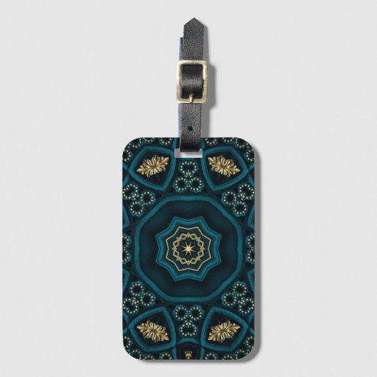 Étiquette À Bagage Rose Boho Gold Vert Mandala (Devant Vertical)