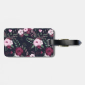 Étiquette À Bagage Rose Bouquet & Navy Strips Nom personnalisé (Dos horizontal)