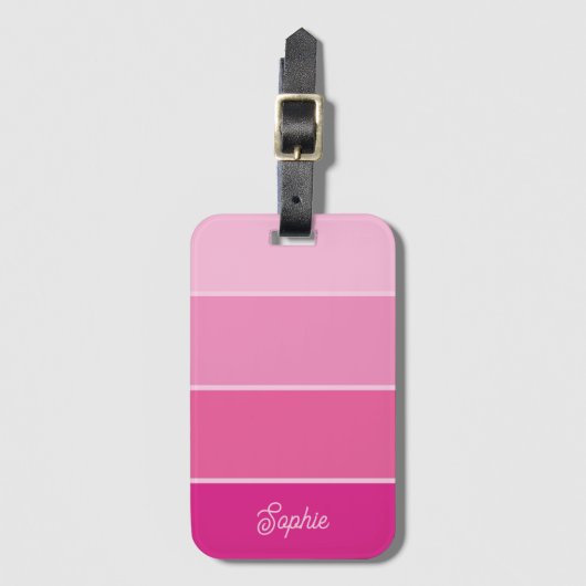 Étiquette À Bagage Rose chaud vif | Ombre Stripes avec script (Devant Vertical)