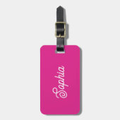 Étiquette À Bagage Rose chaud vif | Votre nom dans le script (Devant Vertical)