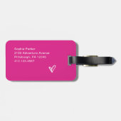 Étiquette À Bagage Rose chaud vif | Votre nom dans le script (Dos horizontal)