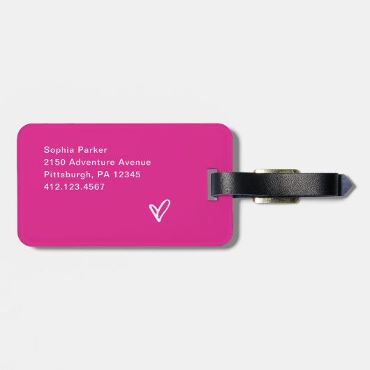 Étiquette À Bagage Rose chaud vif | Votre nom dans le script (Dos horizontal)