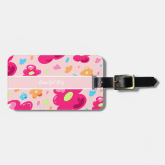 Étiquette À Bagage Rose Chaude Uplifting avec Fleur de Gelée Rose Pas