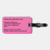 Étiquette À Bagage Rose Chic, Noir, Blancs, Monogramme (Dos horizontal)