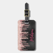 Étiquette À Bagage Rose chic rousse noir goutte à goutte monogramme (Devant Vertical)
