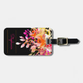 Étiquette À Bagage Rose clair, Aquarelle orange Floral (Devant horizontal)