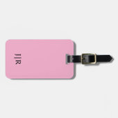 Étiquette À Bagage Rose clair et noir I Monogramme Moderne (Devant horizontal)