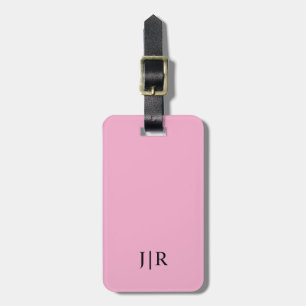 Étiquette À Bagage Rose clair et noir I Monogramme Moderne