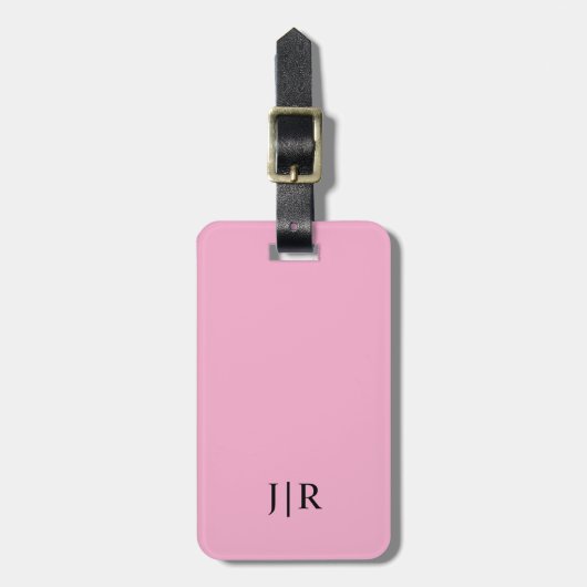 Étiquette À Bagage Rose clair et noir I Monogramme Moderne (Devant Vertical)