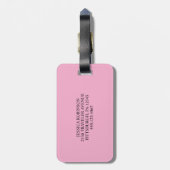 Étiquette À Bagage Rose clair et noir I Monogramme Moderne (Dos Vertical)