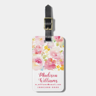 Étiquette À Bagage Rose d'aquarelle du milieu de l'été floral
